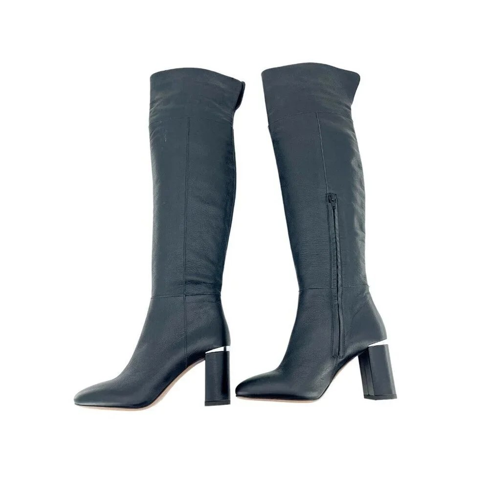 Lewit Renata Black Leather Over the Knee Boots Block Heel NEW 35.5 EU $395